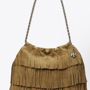 TORY BURCH NWT  (New With Tags) Fleming Suede Fringe Hobo Bag